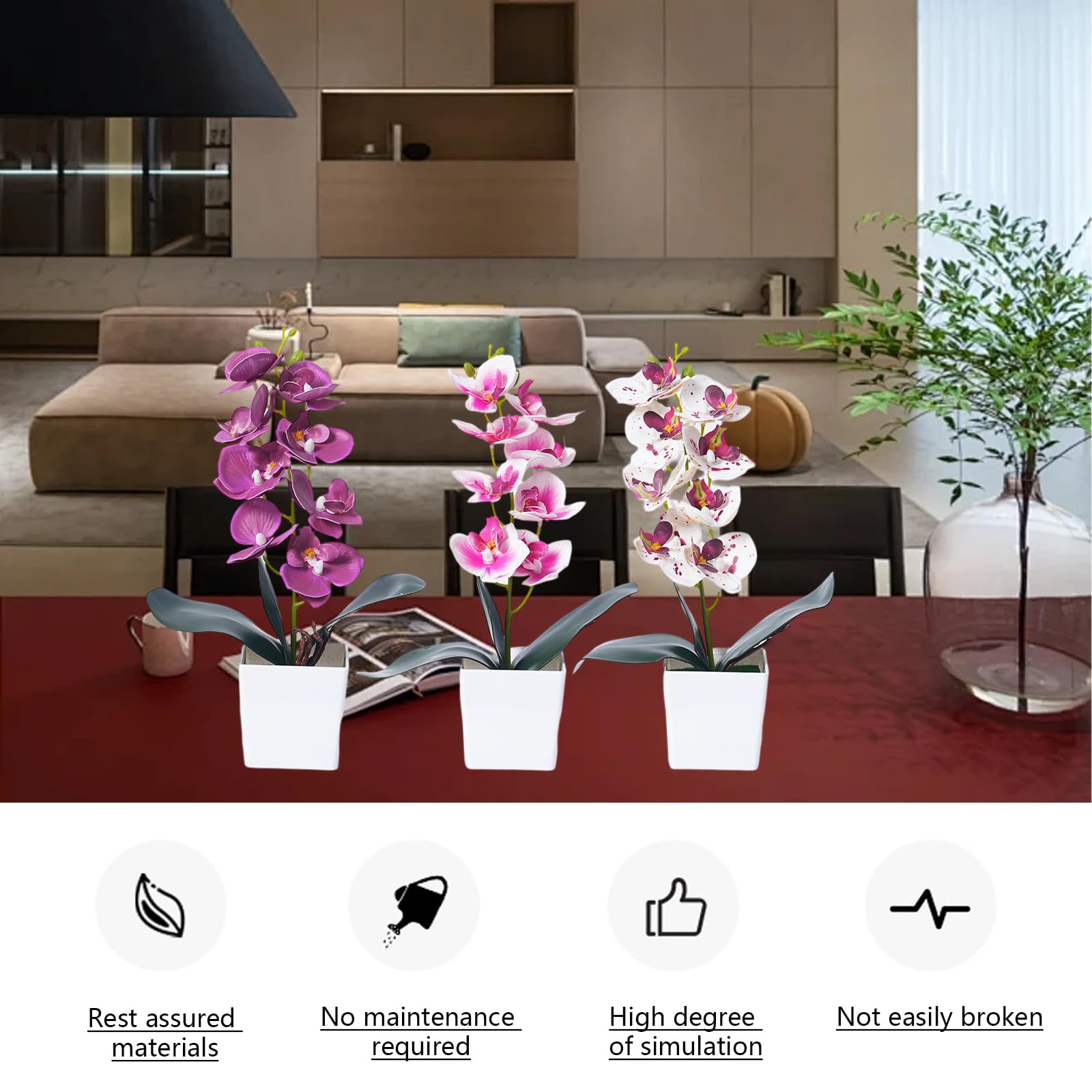 3 sztuczne doniczki orchidei 30 cm roślina kwiaty balkon | ze sztucznymi plastikowymi doniczkami dekoracja kwiatowa dekoracja biurowa