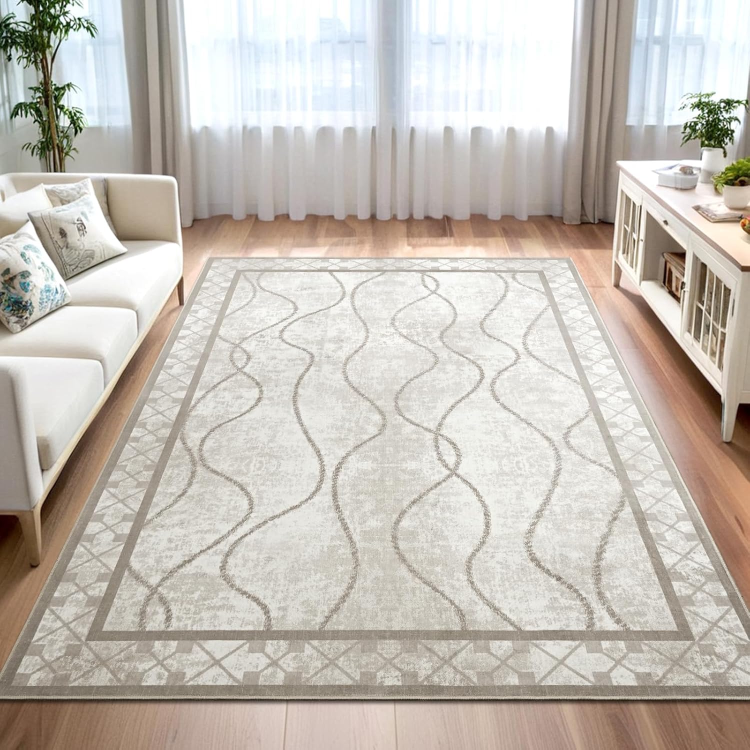 Tappeto Salotto Grandi 160 x 230 cm Tappeto Corridoio Antiscivolo Morbido Pelo Corto Tappeti per cucina Pranzo Soggiorno Camera da Letto Modern Gray White