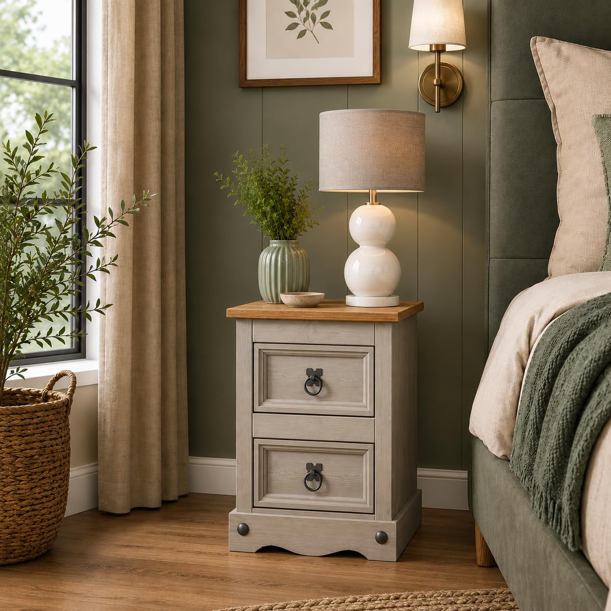 B&Q -  Corona Grey Bedside Table 2 Drawer Cabinet Side Mexican Solid Pine