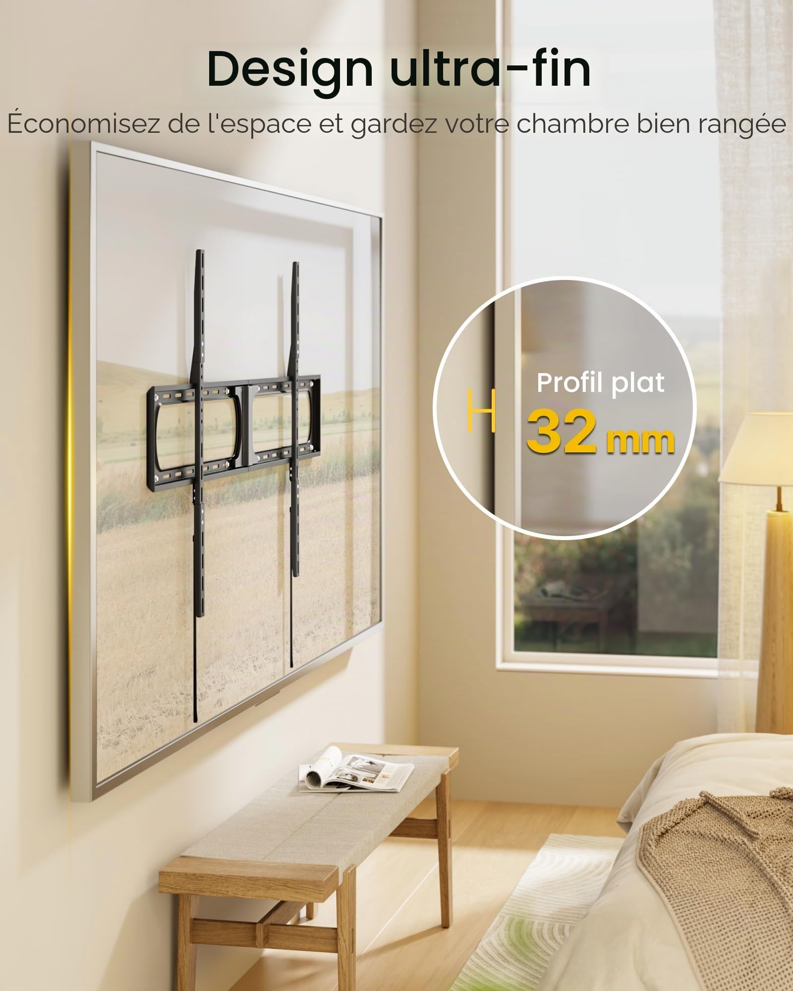 monTEK Support Mural TV Ultra Plat 37-140 Pouces, Robuste jusqu'à 136kg | Profil 30mm du Mur, Niveau à Bulle et Serre-Câbles, VESA Max 1200x800mm, Écrans Plats et Incurvés