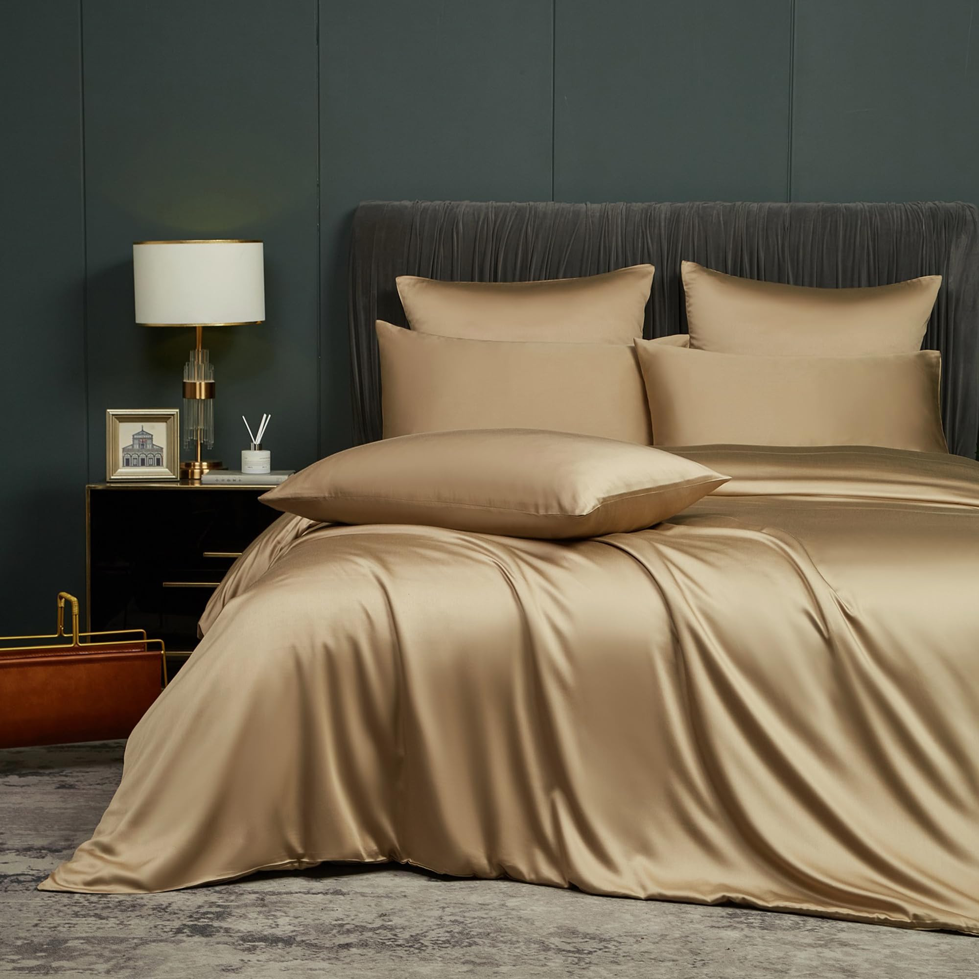 Luowei Sommer Bettwäsche 135 x 200 cm Khaki Luxus Kühlung aus Bambus Polyester Bettwäsche Set Langlebig Komfort Oeko-TEX Bettbezug mit Reißverschluss und 1 Kissenbezug 80x80 cm