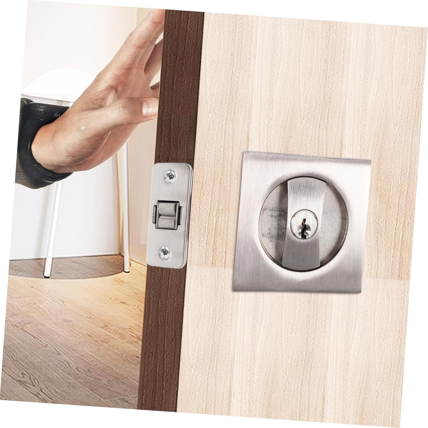 Gadpiparty 1set Invisible Pocket Door Lock Key Modern Privacy Hardware for Pocket Doors Metal Construction Brushed Finish for Home Use