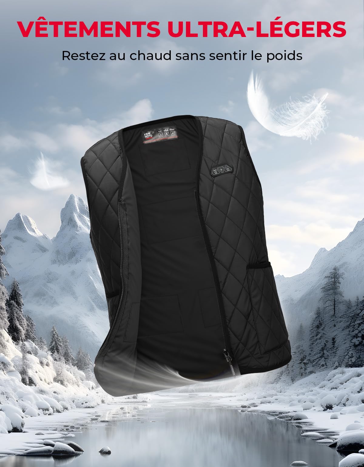 KEMIMOTO Gilet Chauffant Femme, Double Contrôle 8 Zones de Chaleur, Veste Chauffante Femme Thermique Intelligent avec Col en V, 3 Niveaux de Chaleur(Sans Batterie)