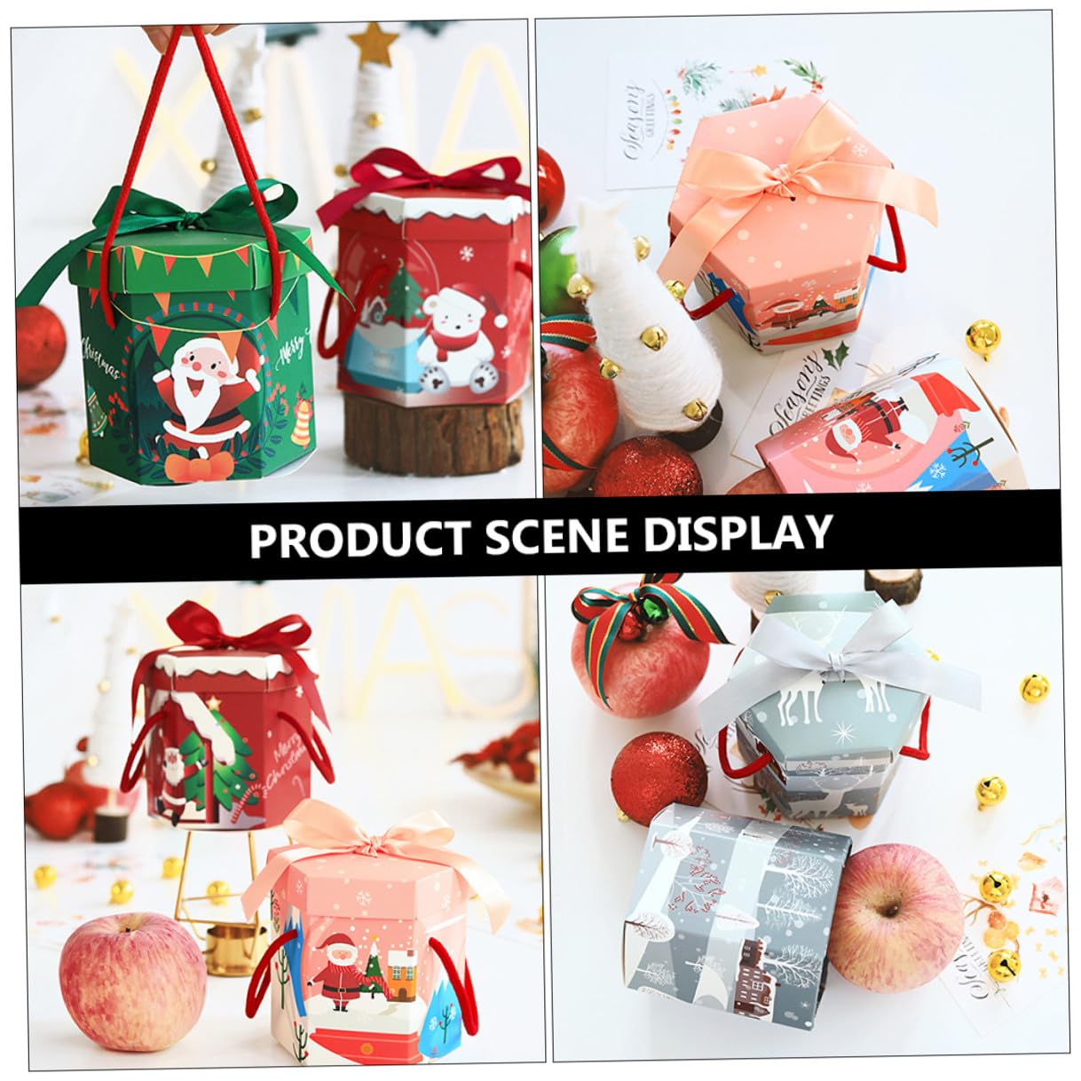 Artibetter Scatole di Natale Esagonali in Carta 18 Pezzi per Confezionare Biscotti e Muffin Design Classico Natalizio per Feste e Bomboniere Stili multipli