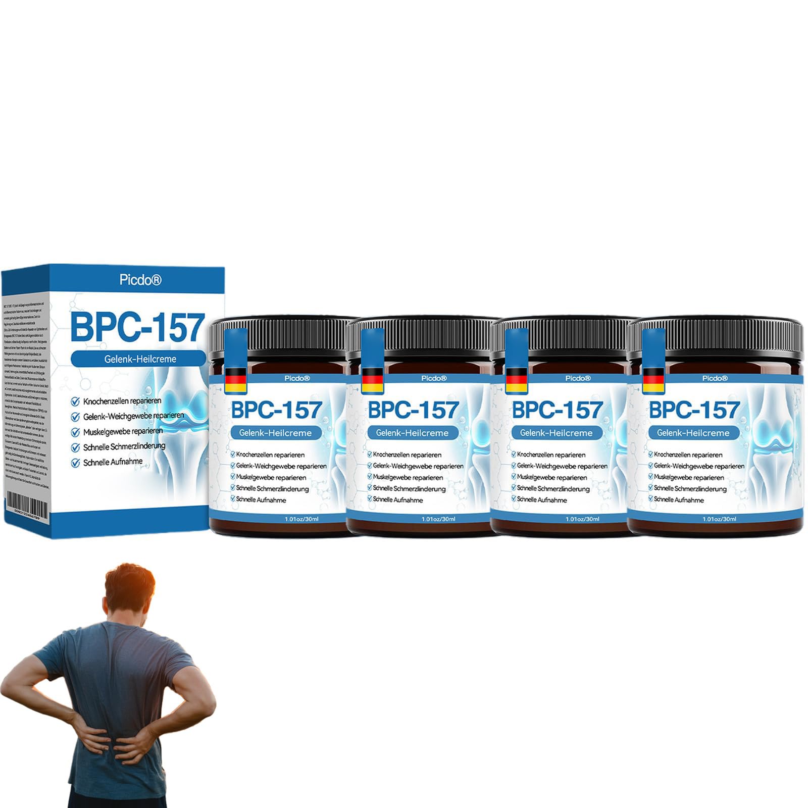 Picdo BPC-157 Gelenk-Heilcreme, BPC 157 Peptid Gelenk Reparatur Creme, BPC- 157 Beruhigende Creme, für Rücken, Nacken, Hände, Knie (4) : Amazon.de:  Kosmetik
