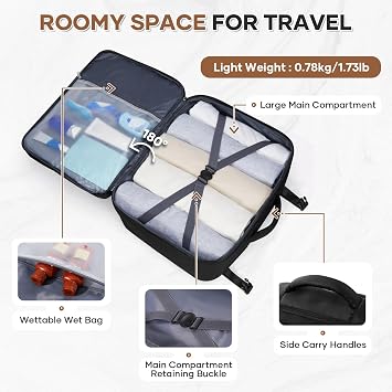 Travel Backpack For Women Men Carry on Backpack Luggage Flight Approved Personal item Travel Bag Essentials Mochila de viaje Laptop College Backpack Large Black