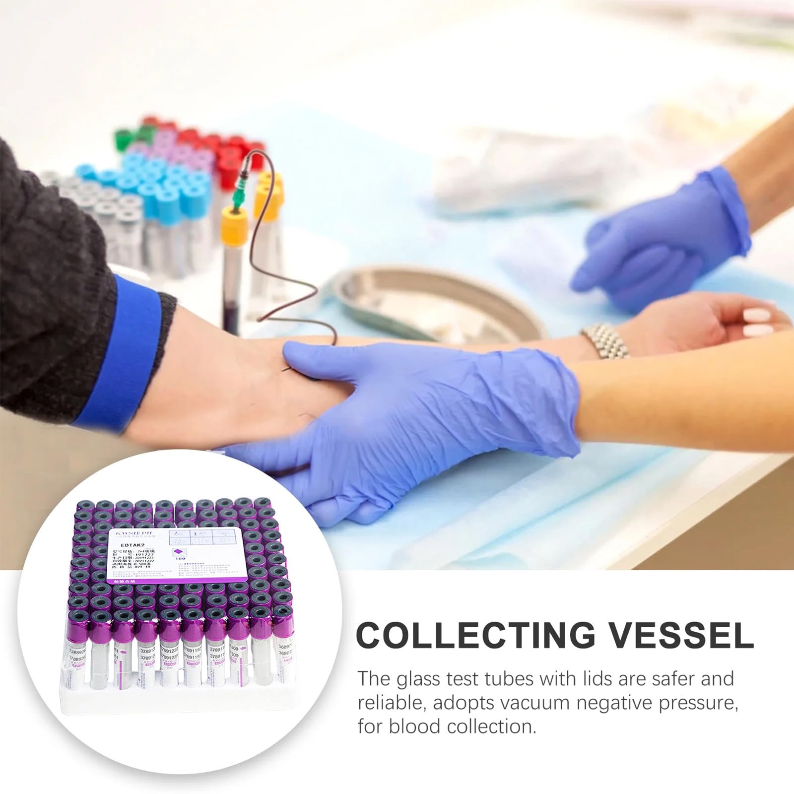 Tubos de extracción de Sangre al vacío para centrífuga - 10 ml con tapón Morado para Uso en Laboratorio.