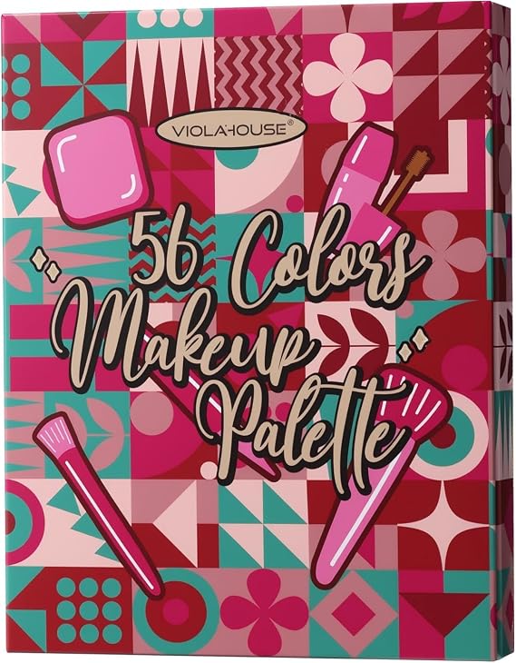 VIOLA HOUSE 56 Colors Eyeshadow Palettes,Makeup Kit Matte Glitter Shimmer Eye Shadows, Multi-Colour Makeup Set with Brushes, Christmas Makeup for Women