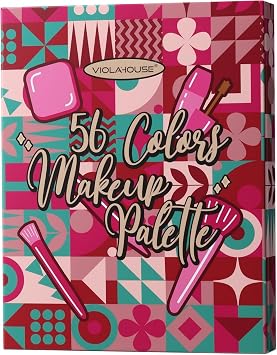 VIOLA HOUSE 56 Colors Eyeshadow Palettes,Makeup Kit Matte Glitter Shimmer Eye Shadows, Multi-Colour Makeup Set with Brushes, Christmas Makeup for Women