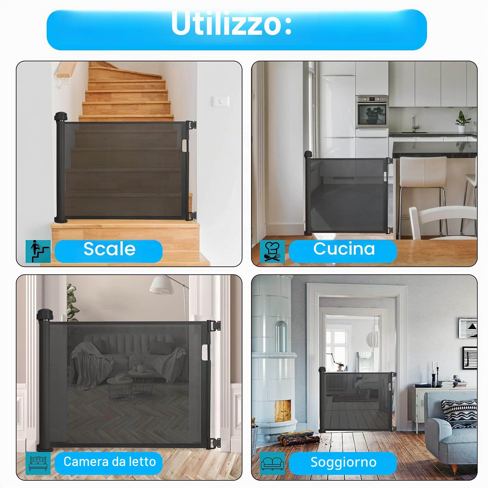 NAIZY Cancelletto di Sicurezza a Scomparsa 0-150cm per Porte/Scale Interni ed Esterni - Nero