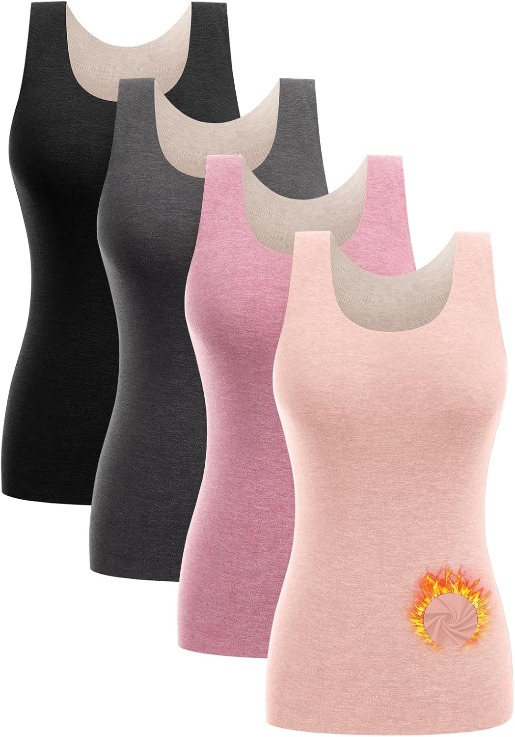 4/5 Pack Thermal Tank Tops Women Fleece Lined Underwear Tops Camisoles Sleeveless Undershirt Warm Base Layer Vest