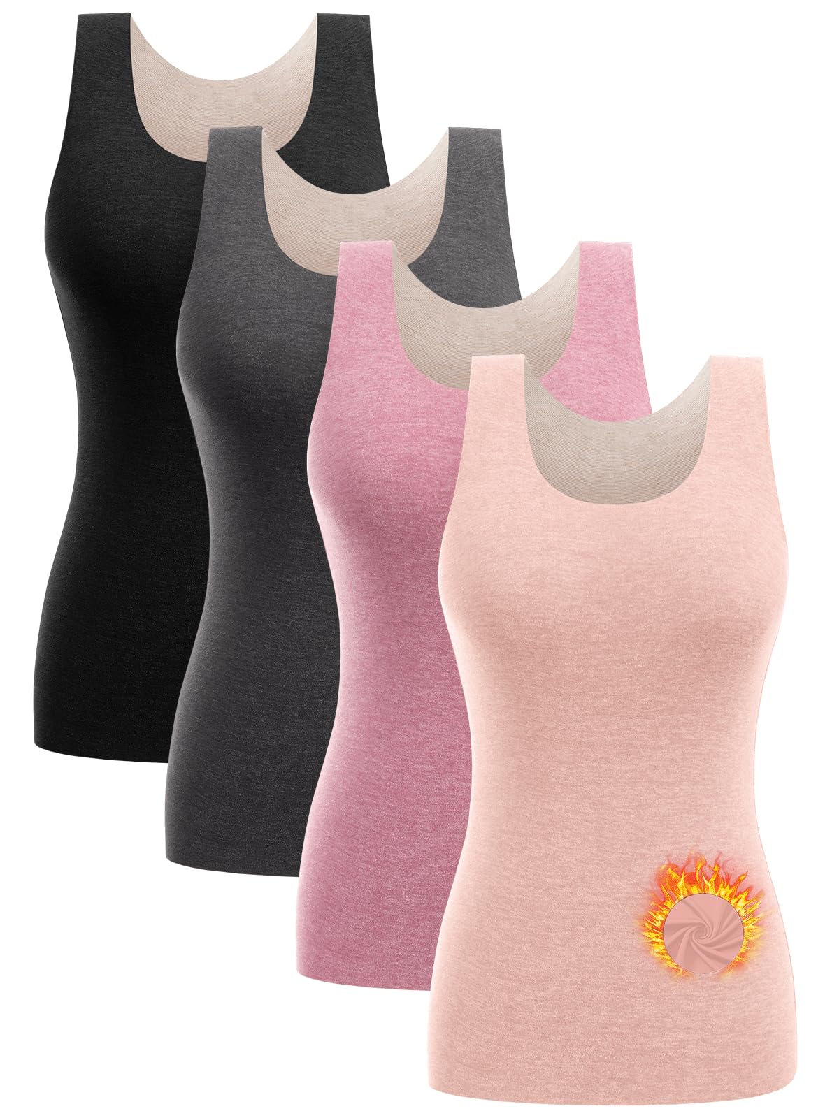 4/5 Pack Thermal Tank Tops Women Fleece Lined Underwear Tops Camisoles Sleeveless Undershirt Warm Base Layer Vest