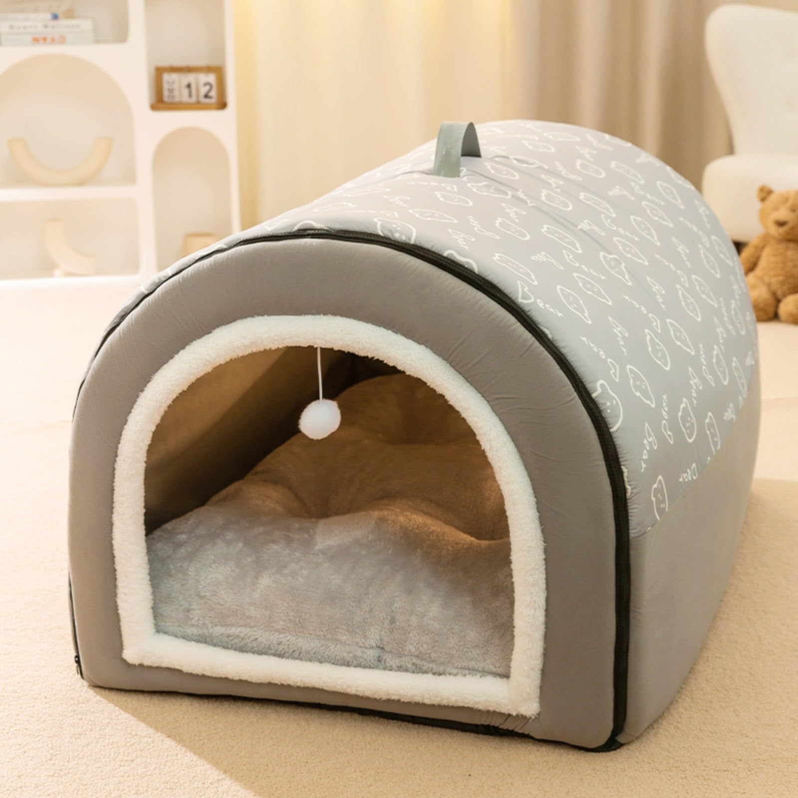 Cuccia per Cani per Interni – Cuccia Pieghevole Chiusa, Cozy Cuccia per Gatti e Cani Tetto asportabile Pieghevole Cuccia Gatto Chiusa Interno con Materasso Rimovibile(Gray,50x40x35cm)