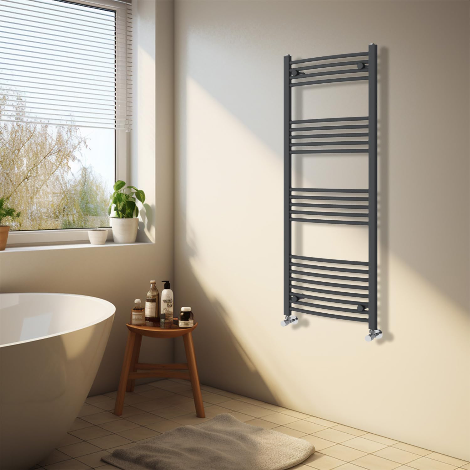 Nrg Anthracite Heated Towel Rail Curved Designer Bathroom Radiator - 1400×500Mm