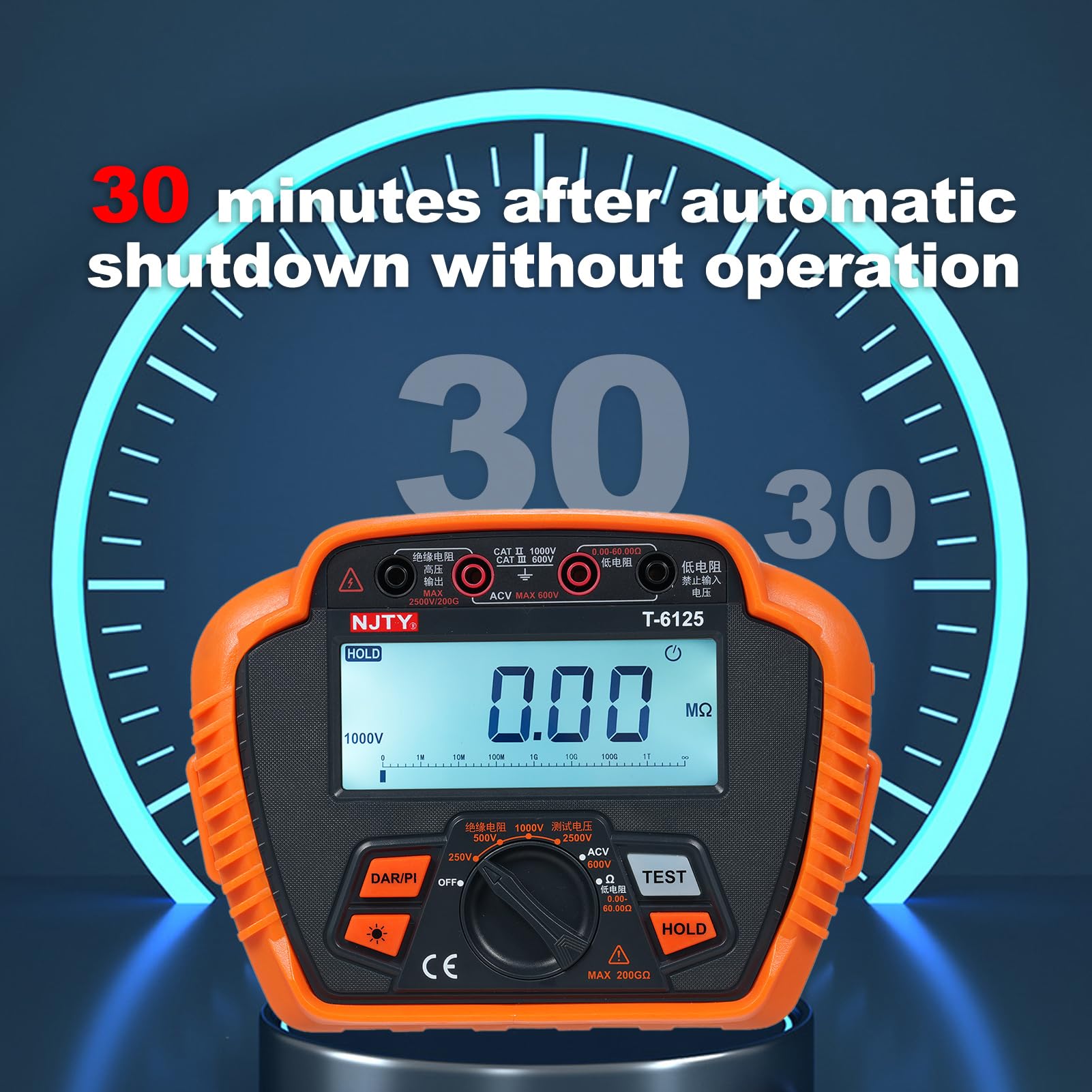 Megohmmètre Testeur de Résistance D'isolement 100V-2500V 0.01 MΩ ~ 200.0 GΩ Gamme Automatique avec Maintien des Données