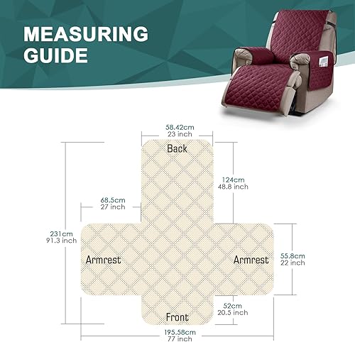 Miniatura 2 de Ruaozz Funda para silla reclinable 100% impermeable, antideslizante, funda de asiento para silla reclinable, lavable, con correas elásticas para