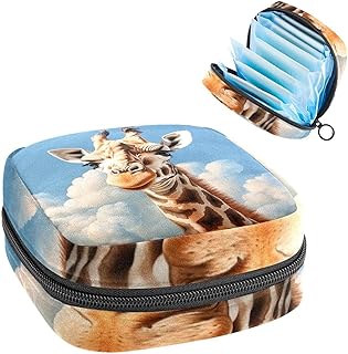 RODAILYCAY Sanitary Napkin Storage Bag, Zipper Period Pouch for Teen Girls Women, Portable Menstrual Tampons Collect Bags Giraffe
