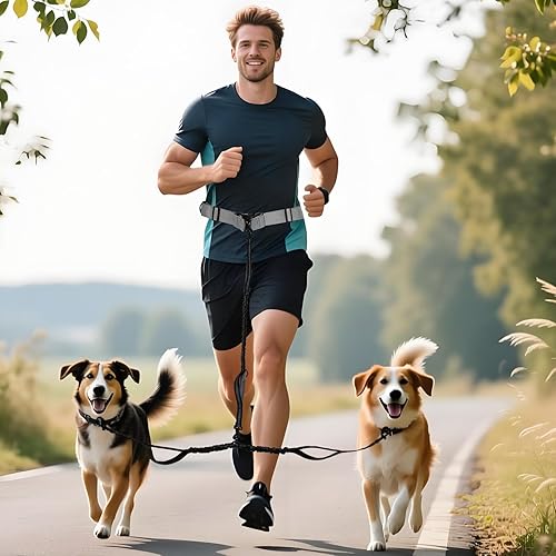 Miniatura 6 de Tails & Tales Correa de perro manos libres con bolsa para la cintura, soporte lumbar mejorado, correa reflectante elástica, cinturón ajustable de