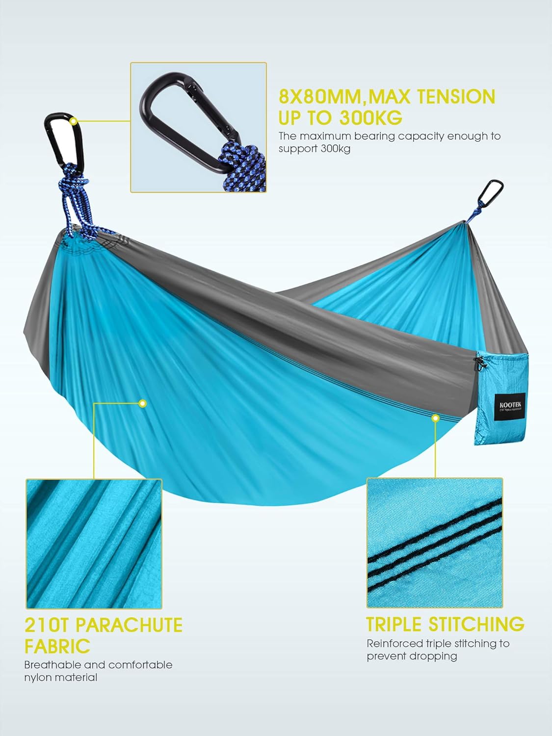 Kootek Camping Hammock Double & Single Portable Hammocks with 2 Tree Straps, Lightweight Nylon Parachute Hammocks for Backpacking, Travel, Beach, Backyard, Patio, Hiking : Sports & Outdoors