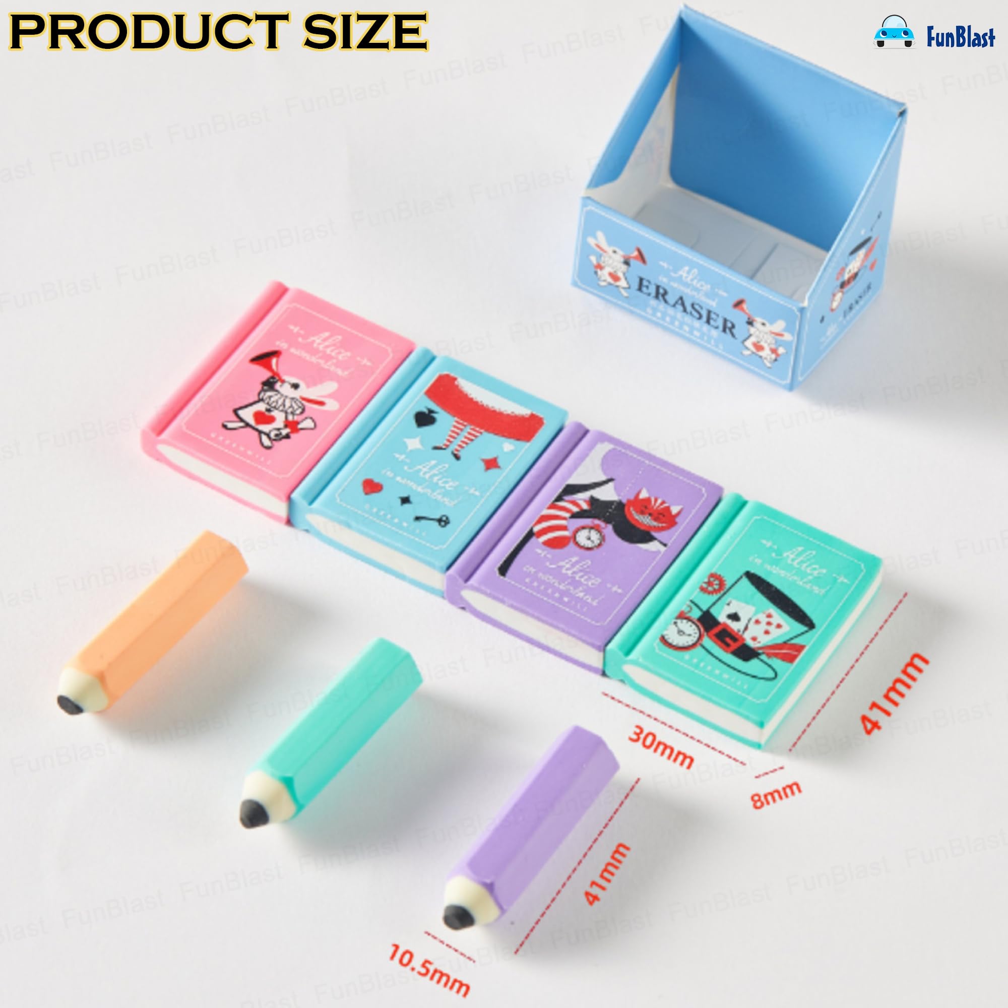 FunBlast Mini Pencil and Book Shape Erasers Set For Kids - Multicolor, Rectangular, Rubber, Kawaii Eraser Set, Eraser, Multi-Color - Image 3 thumbnail