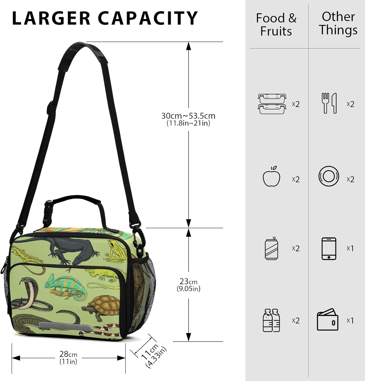 Snakes Lizard Chameleon and Turtle Animal Lunch Bag, Cooler Lunch Tote Box Insulated Lunch Bags Food Container for Men Women Kids