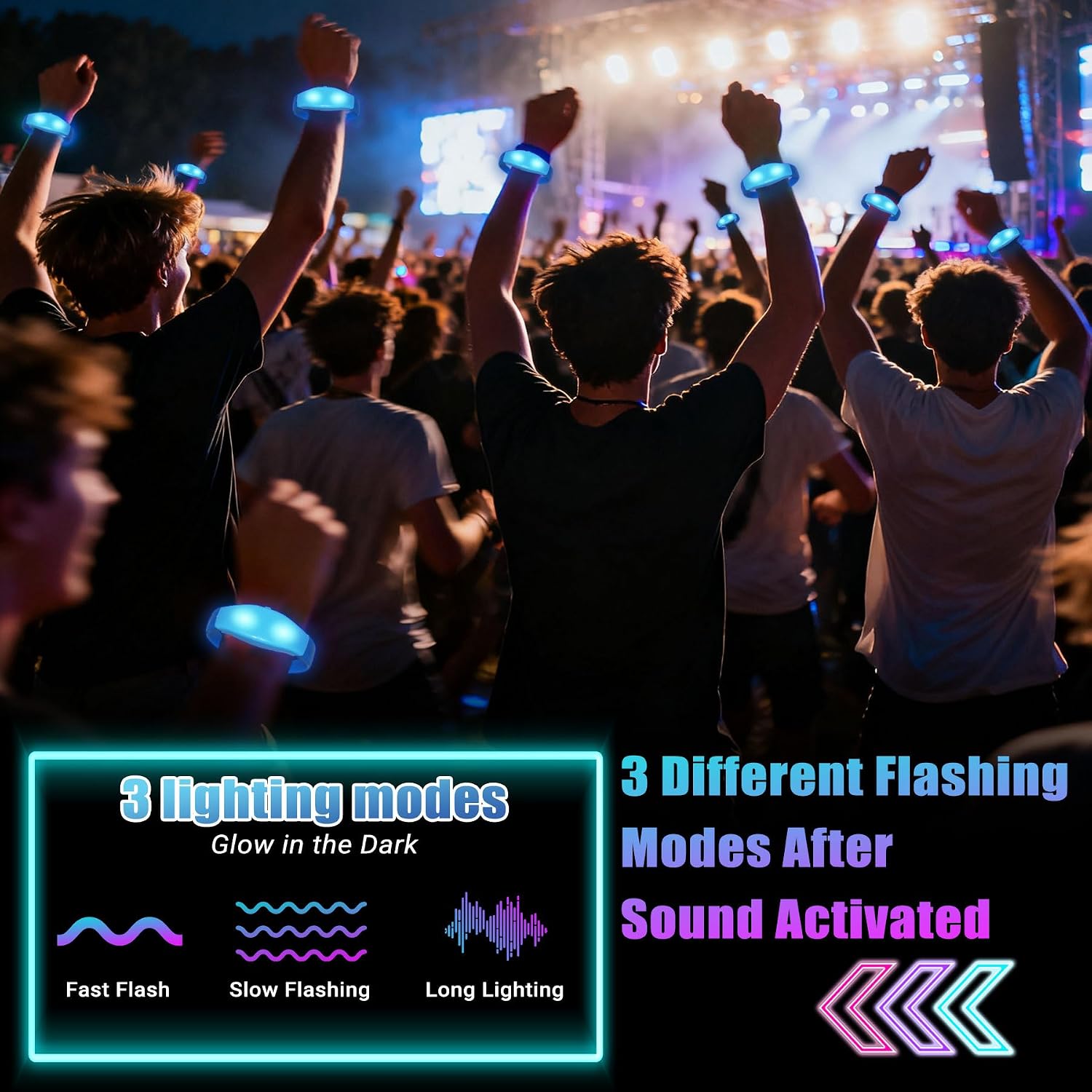 12 Pcs LED Glow Bracelets Sound Activated Flashing Light Up Bracelet for New Years Eve Glow in the Dark Party Supplies Christmas Party Favors Birthday Gift Carnival Concerts Night Events