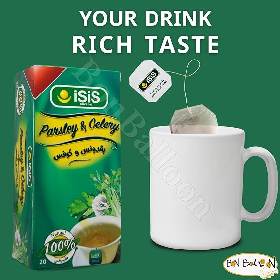 bonballoon Isis Tea Bags Parsley And Celery Pure & Natural Dried Premium (20 Bags) Teas Egyptian Herbal Herb Pure Oriental Powder Ground Arabic No Gmo Kosher Halal