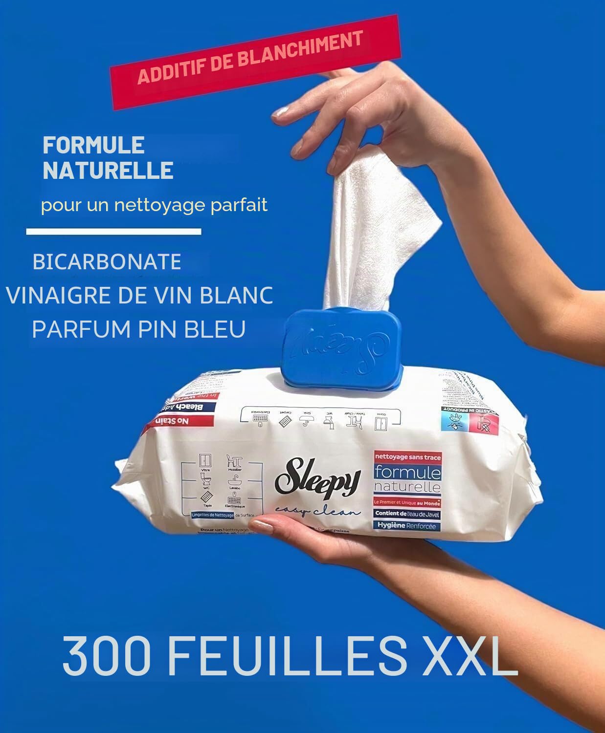 Clearfee Sleepy Lot de 6 lingettes humides de nettoyage de surface, 100 feuilles XXL, jetables, puissantes, grandes