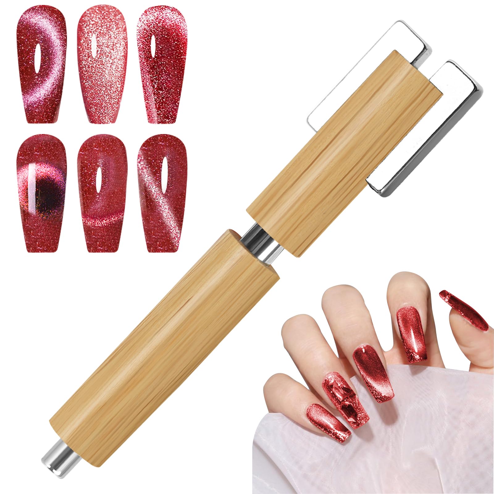 vnjaoi Multifunctional Nail Magnet,Cat Eye Magnetic for Nails,Detachable Design with Solid Wood Shell Protection,Strong Magnet for nails Salon Art