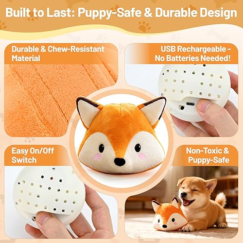 Interactive Fox Puppy Toy for Anxiety & Boredom Relief — side view showing full product dimensions