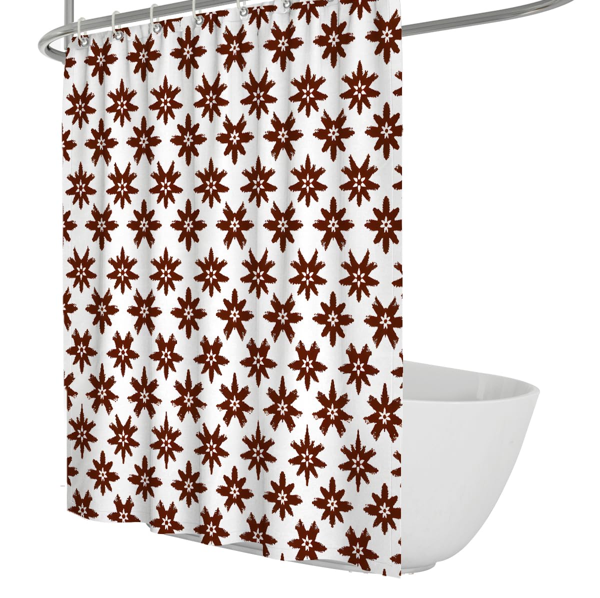 UIRINGART Floral Shower Curtain W120xL180cm Retro Burgundy Brown White Snowflake Stars Geometric Patterns Mildew Mould Resistant Home Wet Room Tub Bathroom Curtains