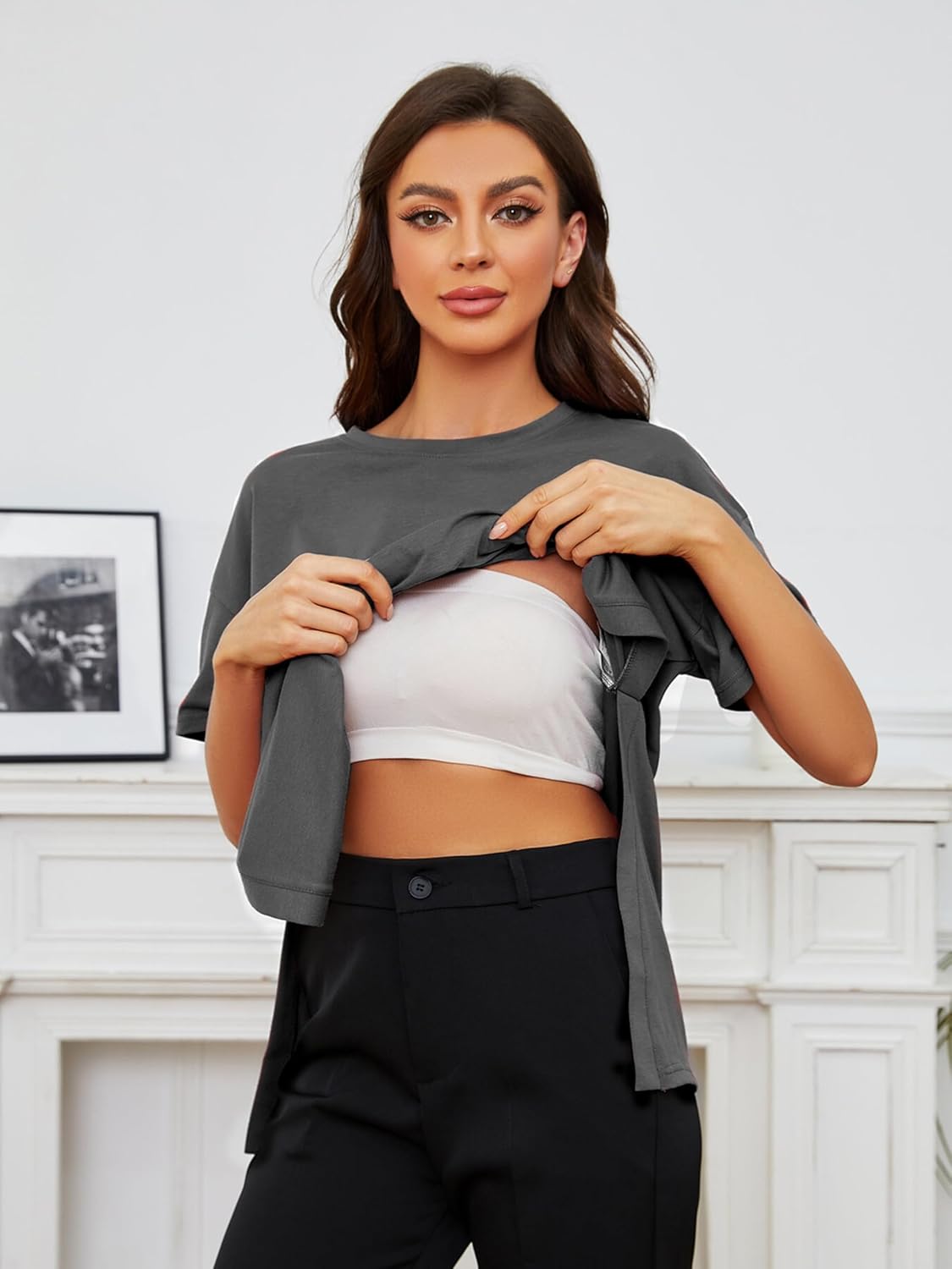 Liu & Qu Womens Maternity Shirts Short Sleeve Split Side Casual Pregnancy Clothes Crewneck Loose Maternity Tops - Image 4