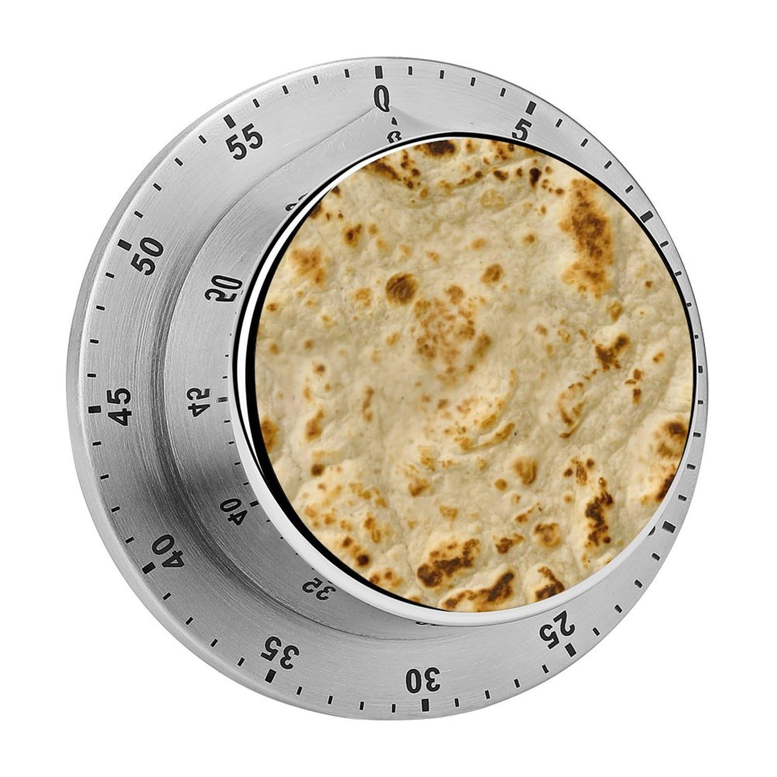 Burritos, Giant Tortilla Stainless Steel Magnetic TimerMechanical Kitchen Timer, No Battery, for Cooking, Studying, Workouts