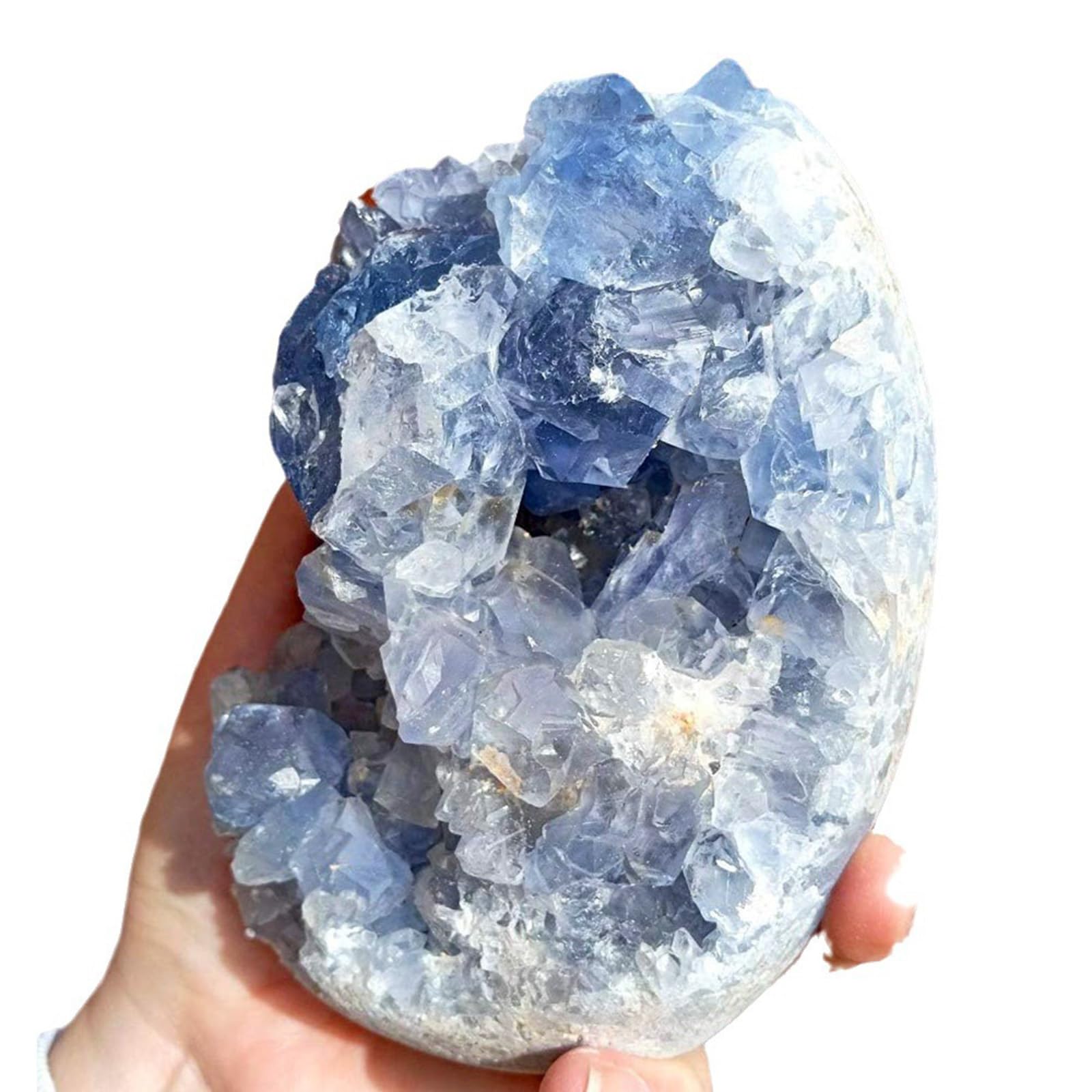 BJXKHFPIV Raw Blue Celestite Crystal Geode Irregular Blue Celestite Crystal Specimens Ornaments for Home Art Decor,200~300g