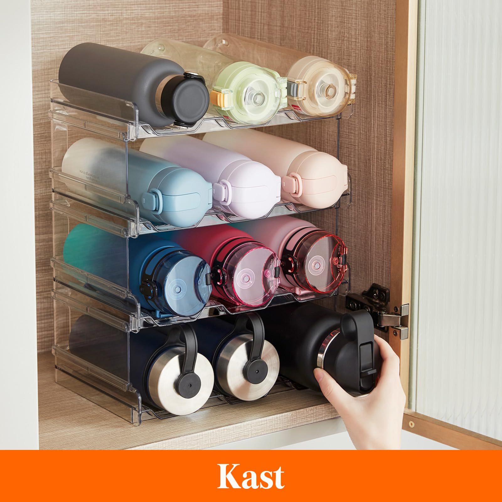 Lifewit stapelbare waterfles organisator voor kast, vriezer, pantry - plastic bekerhouder voor aanrecht op de keuken, kast, kantoor - pakket van 2, elk rek houdt 3 containers vast