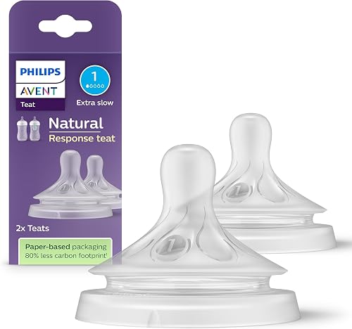 AVENT Philips SCY961/02 Avent Natural Response Flow 1 Baby Bottle Teat for 0+ Months Babies, Clear (Pack of 2)