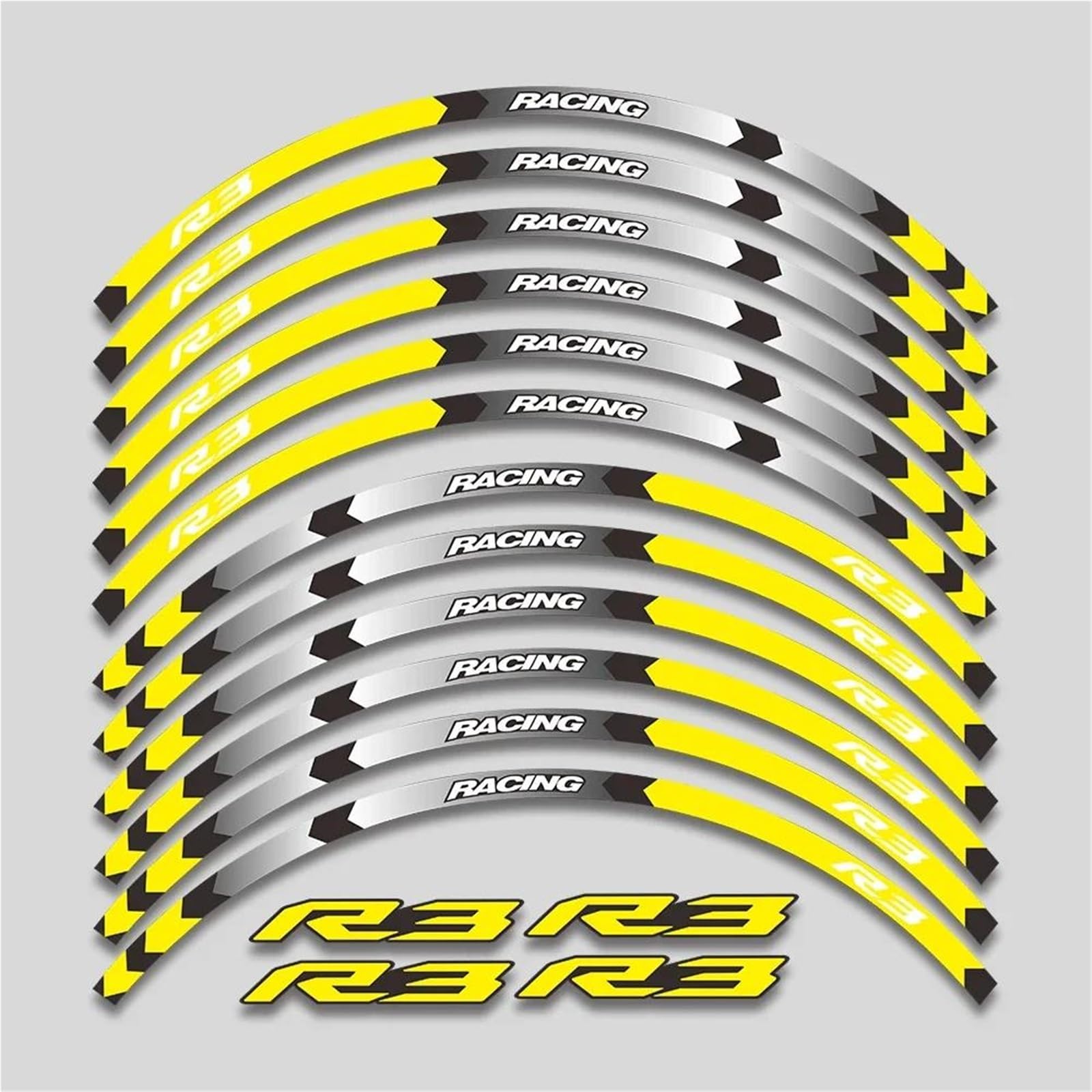 Decorative Stickers for Y-AMAHA YZFR3 17inch Motorcycle Accessories Stickers Rim Tire Decorative Decals Wheels Hub Reflective Stripes Tape Set(Yellow)