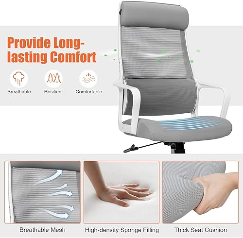 Miniatura 4 de Giantex Silla de oficina de malla con respaldo alto con reposacabezas calefactor y reposabrazos de apoyo lumbar, silla ergonómica de escritorio para