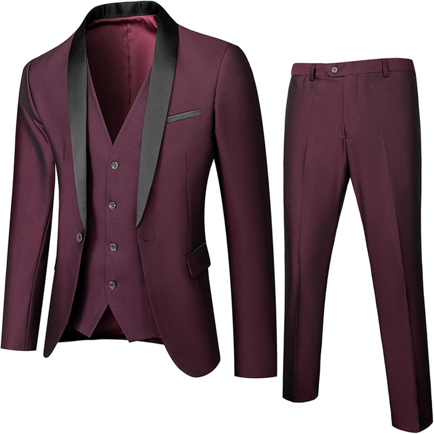 Men's 3 Pieces Slim Fit Suits Classic Solid Jacket Vest Pants Lightweight Blazer for Business Wedding Party
