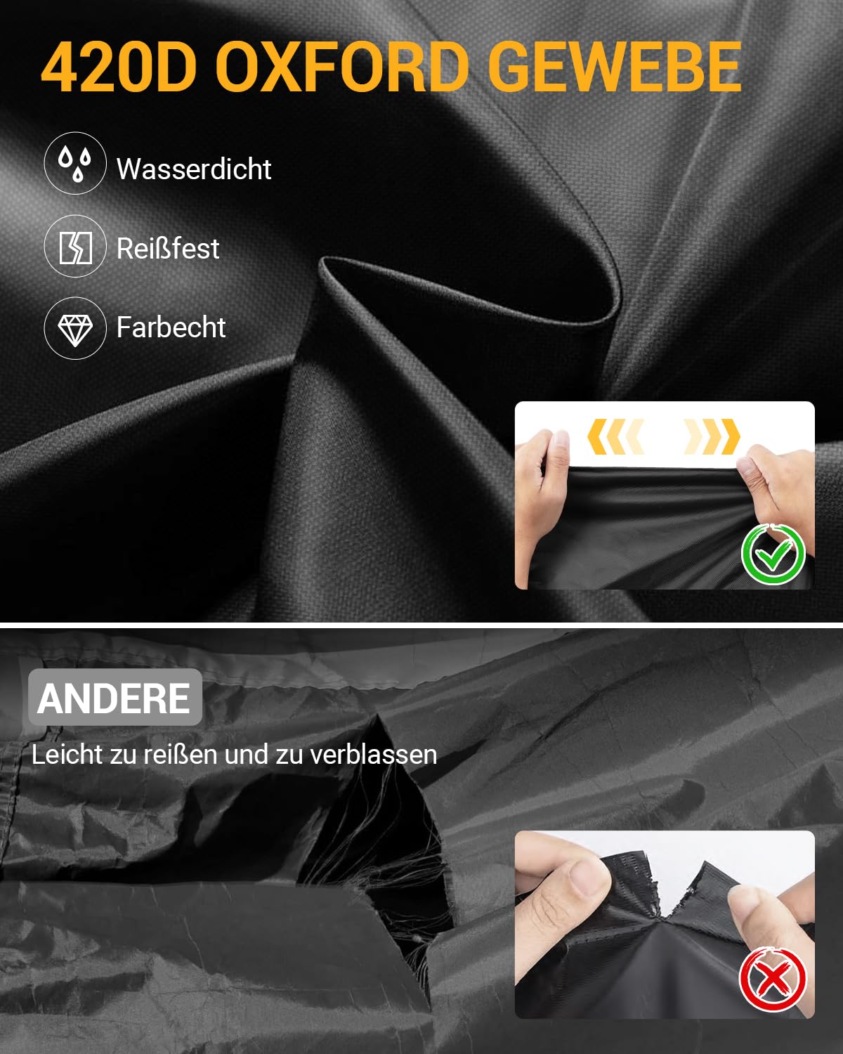 Fahrradabdeckung Lastenrad Abdeckplane Lastenrad Wasserdicht Lastenrad Abdeckung Dreirad mit Reflektorstreifen 420D Oxford-Gewebe Winddichte Reißfest (258×105×125cm)