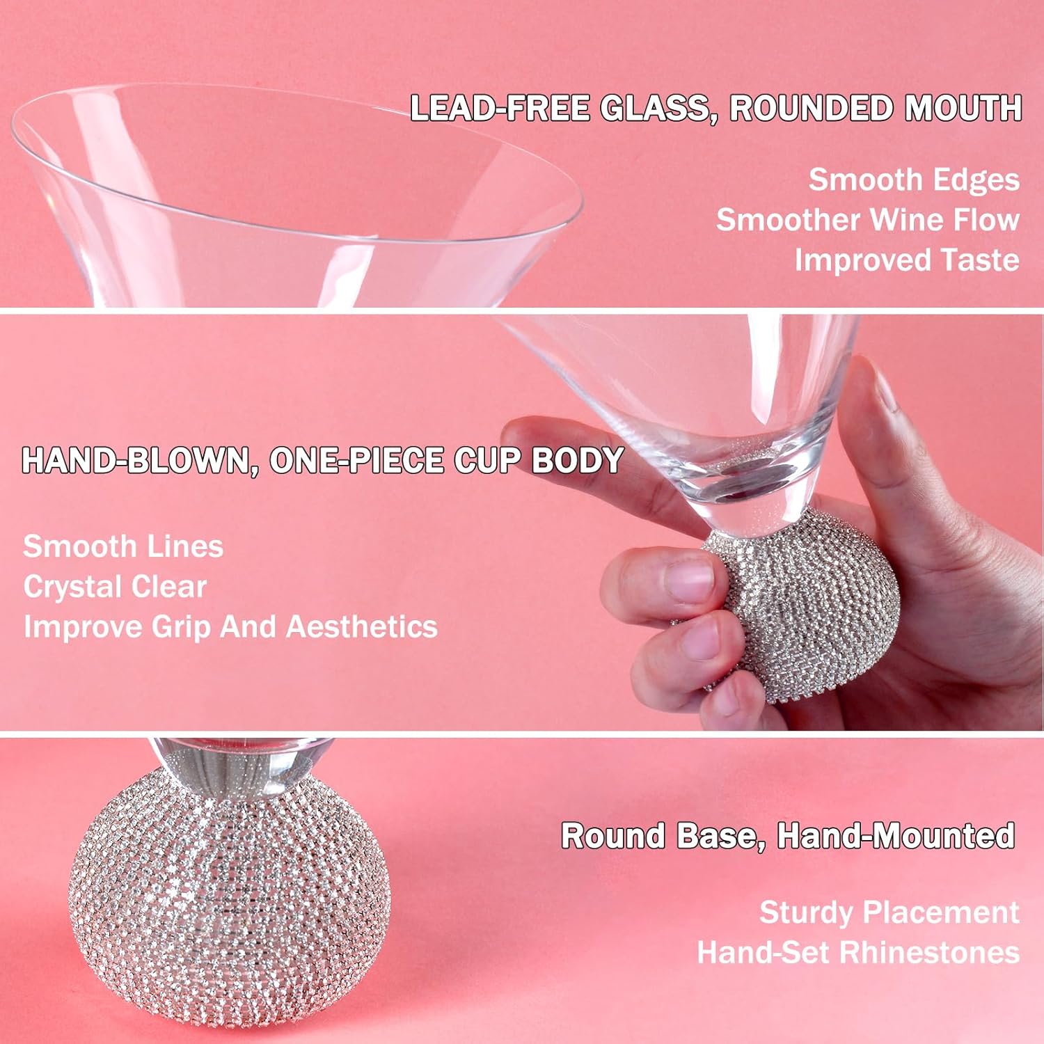 Martini Glasses Set of 4,Stemless Margarita Glasses,Unbreakable Crystal Fancy Cocktail Glasses,10 Oz Bar Glass,for Party,Birthday,Manhattan, Cosmopolitan, Home Bargifts Women (Silver Pink) - Image 4