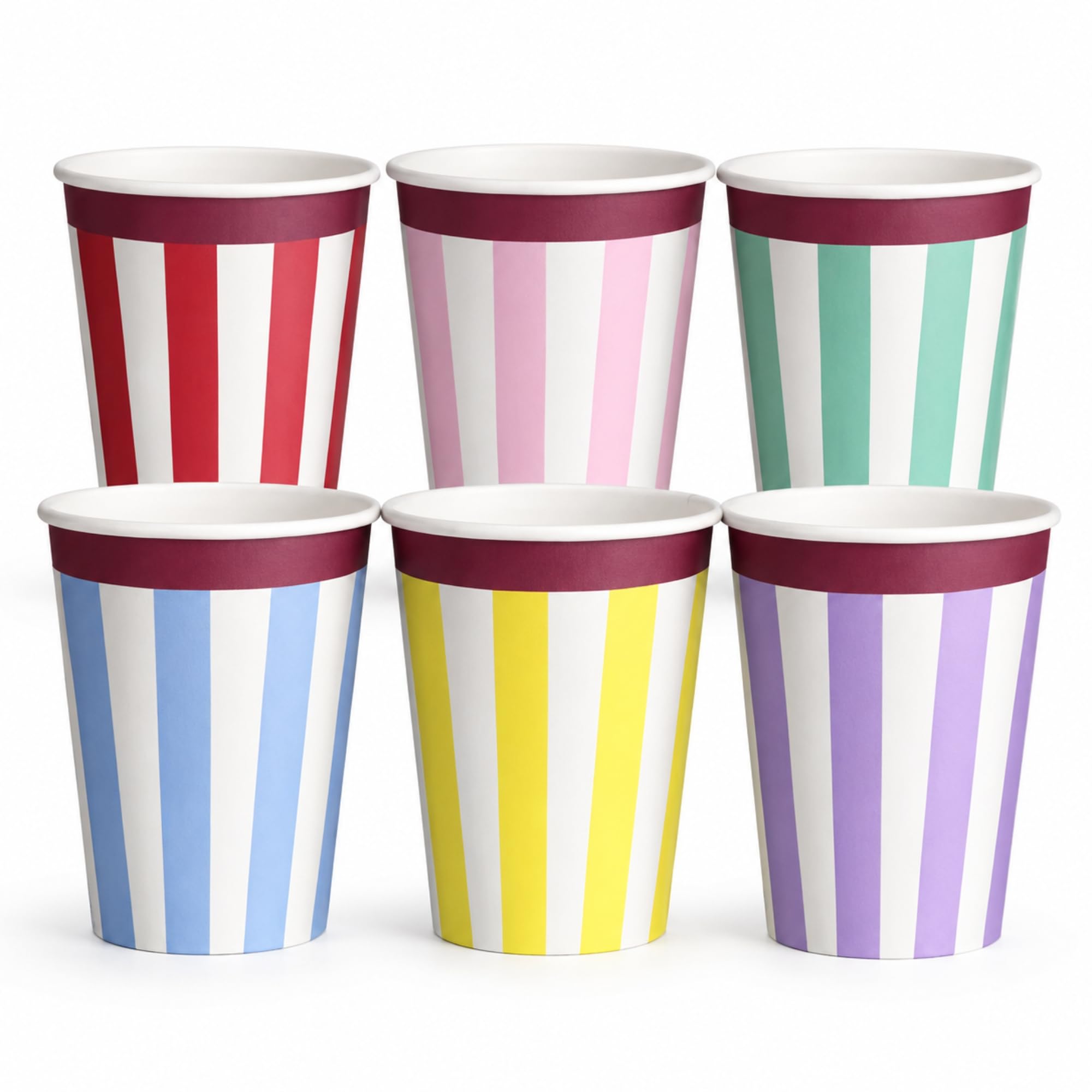Vasos de cumpleaños, Vasos Desechables cartón, Diseño Rayas, 6 Unidades - imagen 1
