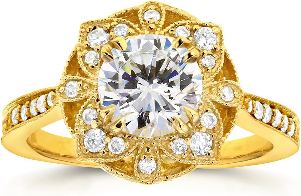 Kobelli Antique Style Floral Moissanite Engagement Ring 1 1/4 CTW 14k Yellow Gold