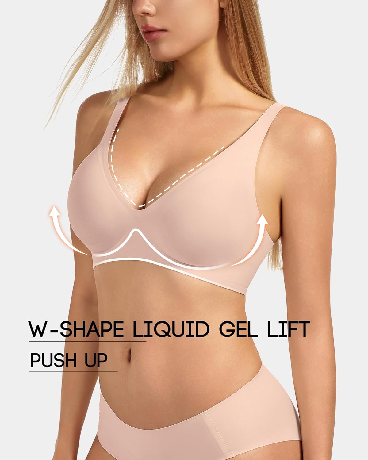 Women's Wireless Soft Jelly Push Up Bra with Deep V Plunge & Light Support, No Underwire Comfort Everyday Bralette - Image 2