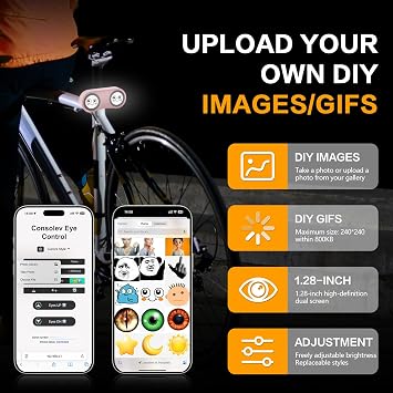 Demon Eyes Bike Tail Light APP Control Programmable Rear Bike Light, Multi-Mode Animation Display, USB Rechargeable LED Smart Devil Eye Bicycle Taillights for Night Riding