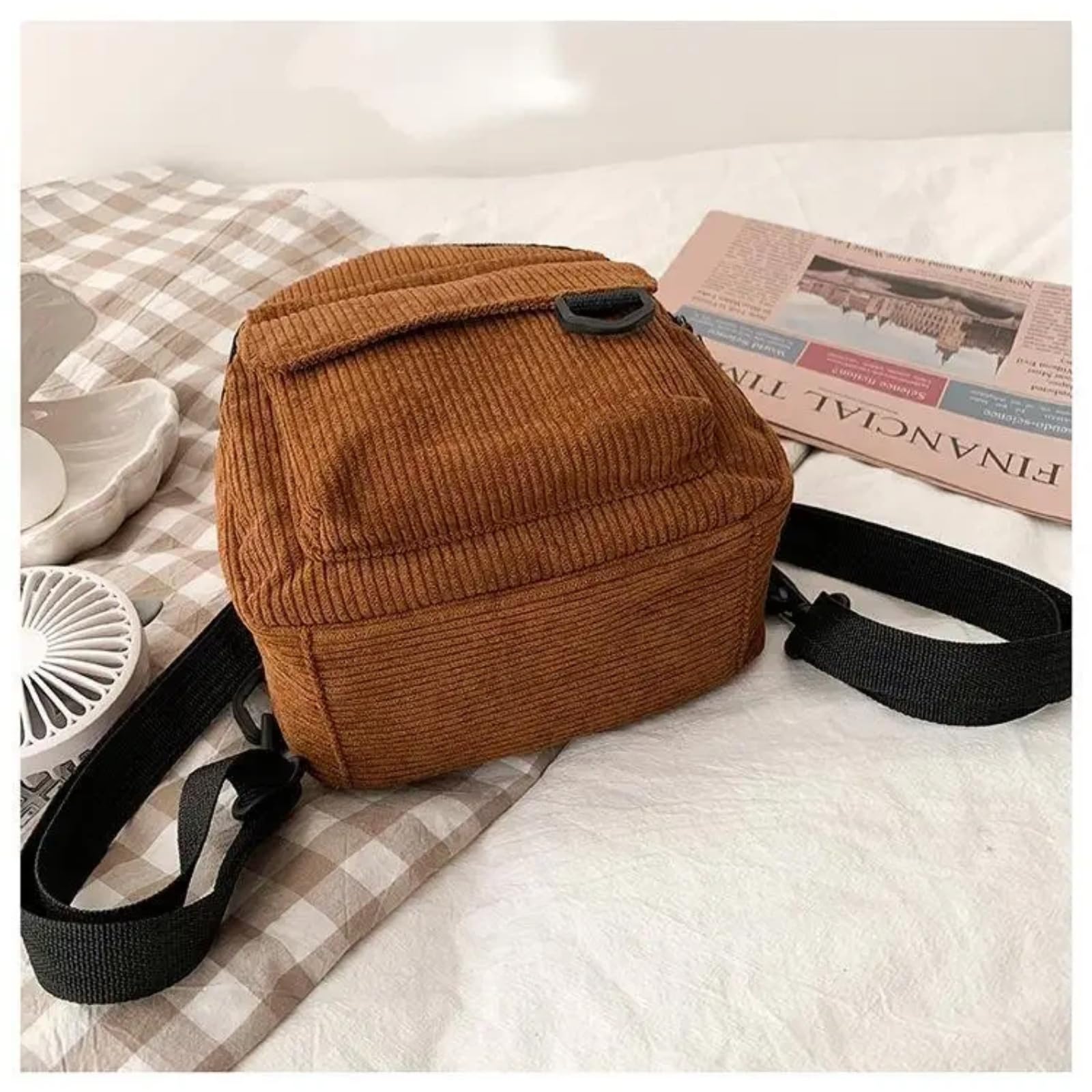 Version LäSsig Und Vielseitig Einfacher Und Retro Cord Damenrucksack Studentenrucksack Damentasche Damentasche(Schwarz)