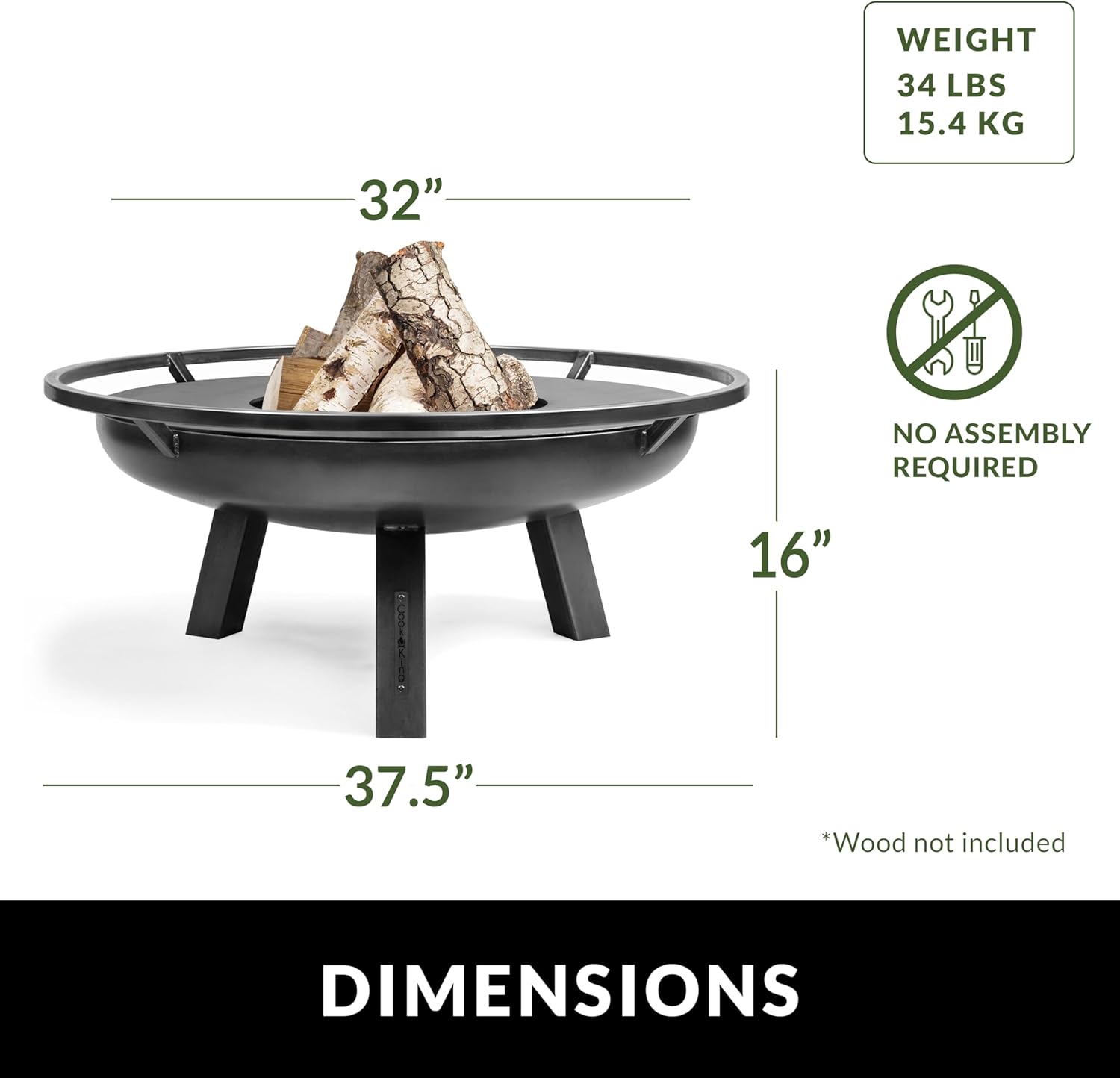 Ember 32" Handcrafted Large Fire Pit Wood Burning Fireplace for Backyard Grilling Campfire for Outdoor Cooking Camping, Large Outside Natural Steel Firepit by Good Directions