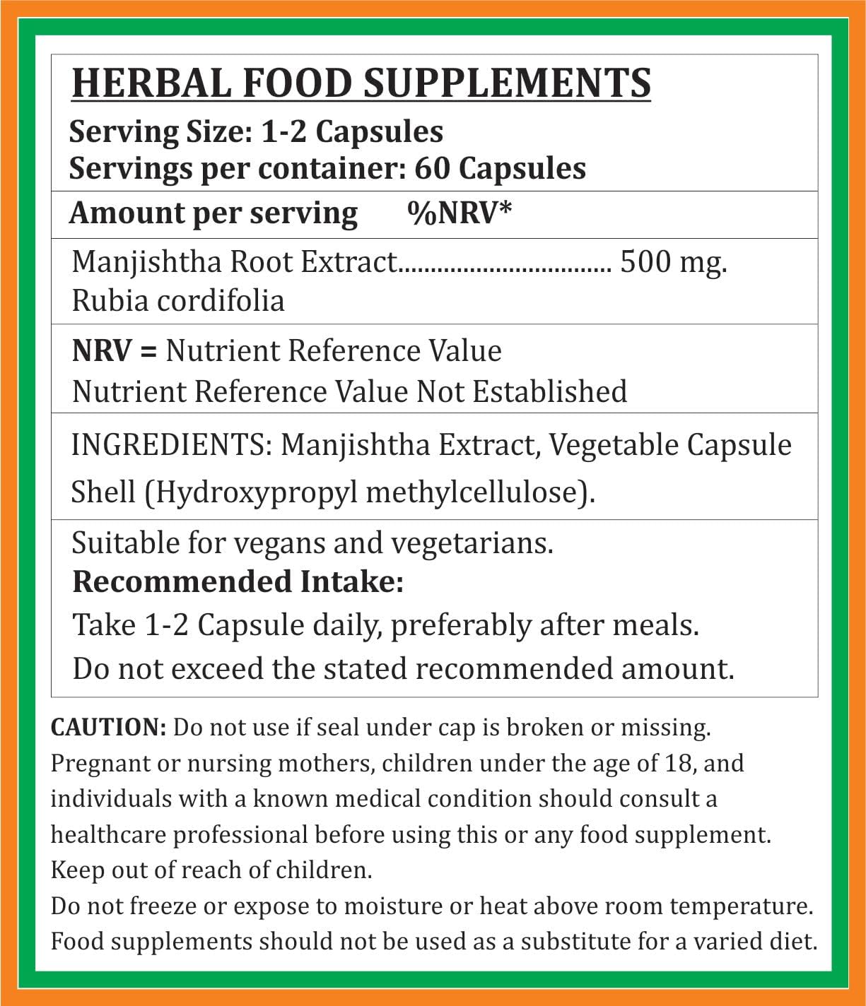 Manjishtha Forte Capsules 500 mg. 60 Veg. Capsule | Manjeeth (Rubia Cordifolia) Extract Capsules for Men and women | Ayurvedic Herbal Supplement/Remedies | 10:1 Forte (4 Bottles of 60 Capsules)