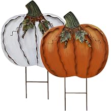 Morning View Pumpkin Garden Stakes Metal Yard Sign Fall Decor Outdoor Autumn Yard Stake Art Pumpkin Lawn Ornaments for Patio Porch Thanksgiving Halloween Harvest 17.5 Inches Tall Set of 2