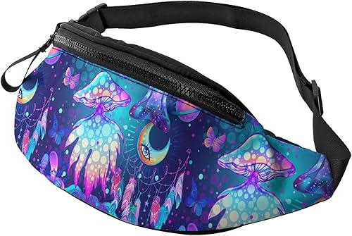 Magic Mushrooms - Riñonera para hombres y mujeres, ajustable, para viajes, senderismo, ciclismo, correr, festivales, Retro Black And White Vintage